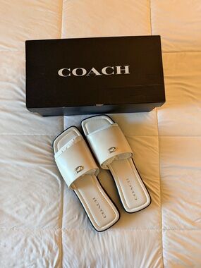 Coach Optic White Florence Leather Slide Sandals